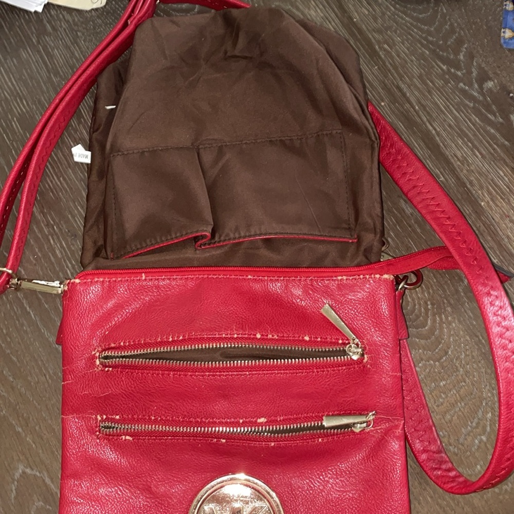 Michael Kors Red Crossbody Bag Vegan Leather Zip closure Adjustable Strap 10”x9” - Picture 6 of 7